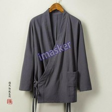 Men Cotton Linen Tops Cardigan Kimono Hanfu Coats Casual Chinese Style Jacket