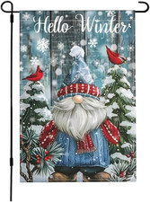Winter Gnome Garden Flag - 12X18 Snowflake Bird Double Sided Yard Flag for Verti