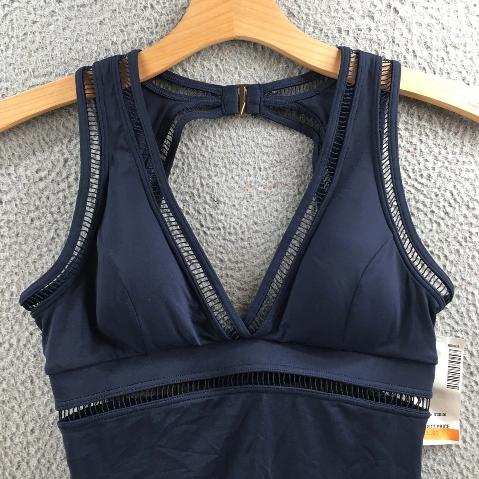 Maiô Michael Kors Feminino 12 Azul Marinho Decote V Acabamento em Malha Uma Peça Fecho Traseiro NOVO - Imagem 2 de 4