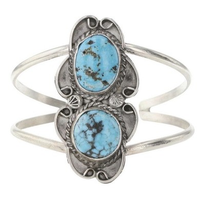 Gilbert Nez Signed Navajo 925 Sterling Kingman Turquoise Cuff Bracelet