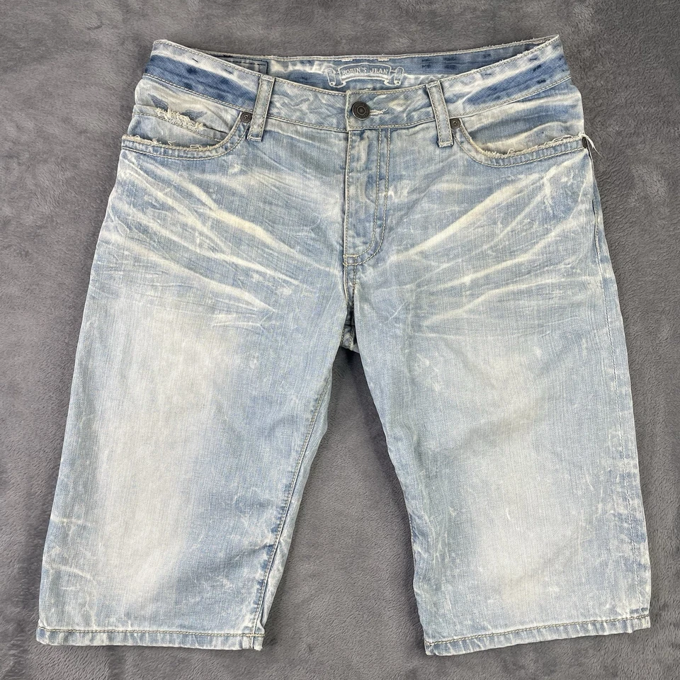 Pantalones Cortos de Jean Robins Para Hombres 34 Azul Denim Embellecido Hip Hop Diseñador Tachonado Foto 2 de 4