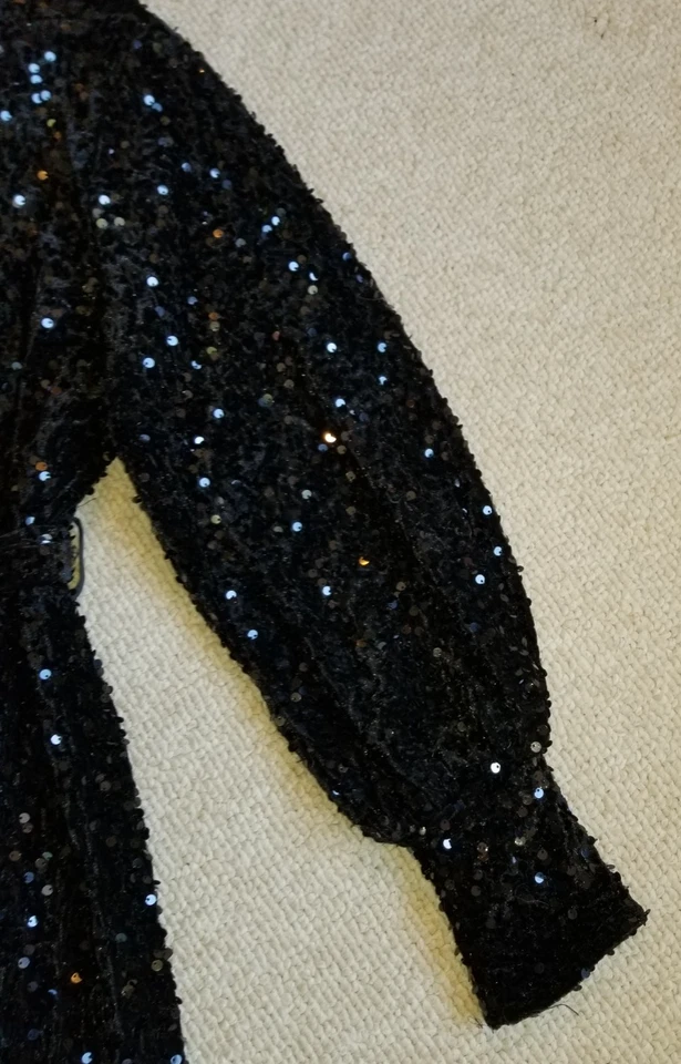 Mujer Chaqueta/Plumero-Terciopelo Negro Lentejuelas Auto-Corbata Whimsigoth Witchy-L Foto 2 de 3