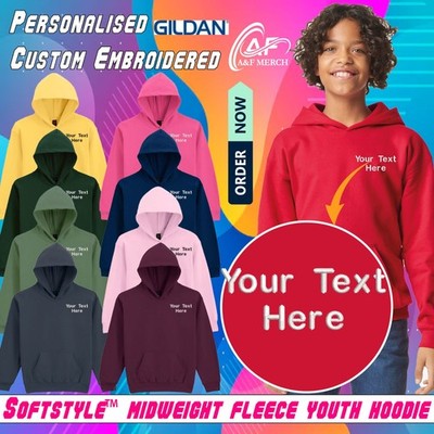 Personalisierter bestickter Gildan Softstyle mittelschwerer Fleece Jugend Hoodie GD67B