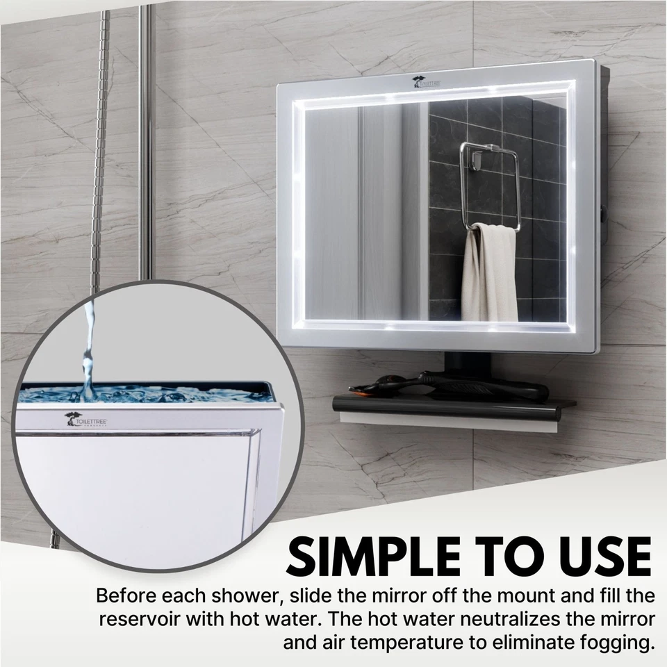 Deluxe Large Fogless Shower Shaving Mirror W/ LED Light - Anti fog-Storage Shelf - Image 3 of 4