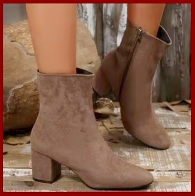 Modische Damen Stiefeletten Elegant Farbe Hellbraun Wildleder Neu