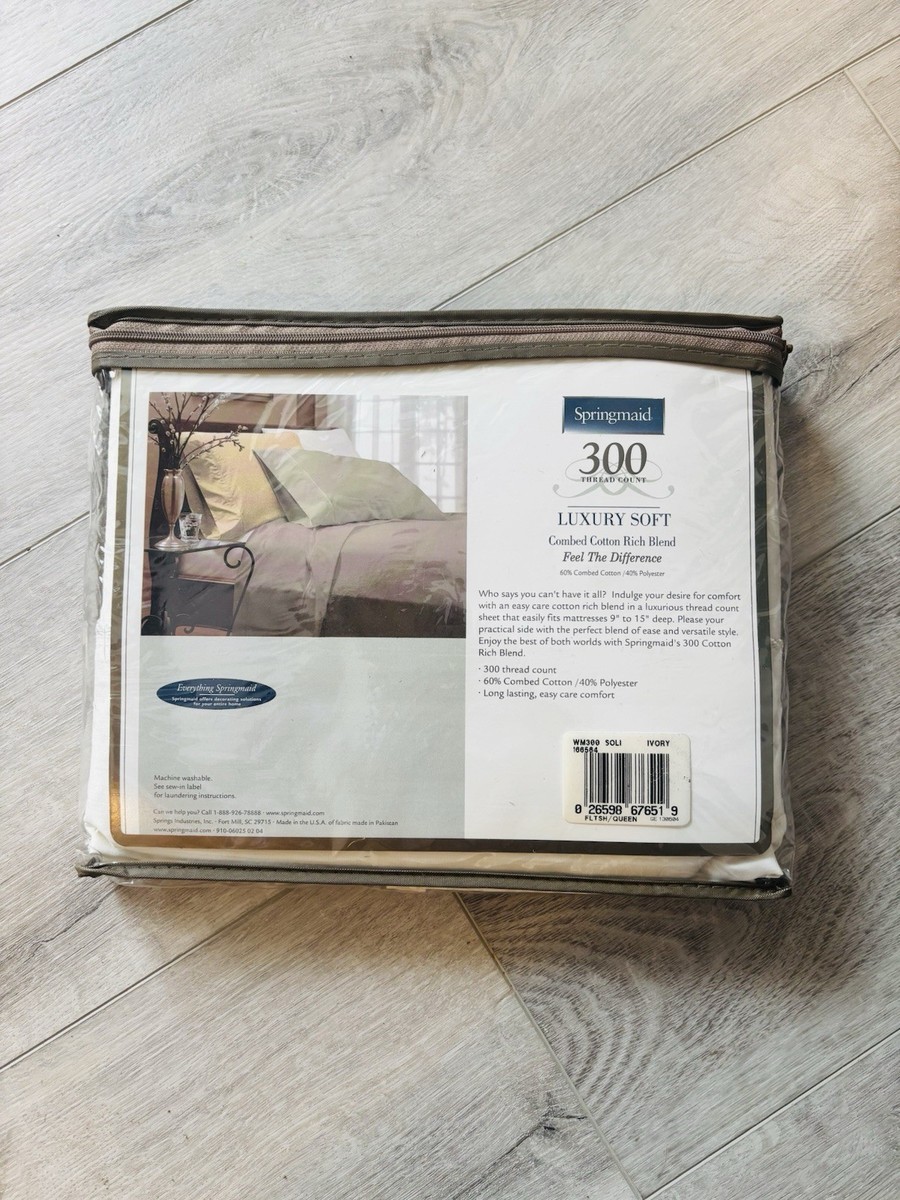 Springmaid Luxury Soft Queen Flat Sheet 300 TC Ivory Combed