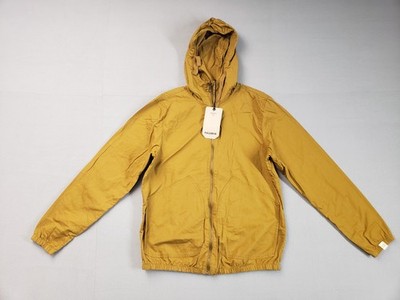 Pull&Bear Men Jacket L Yellow Hooded Long Sleeve Full Zip 100% Cotton Outerwear