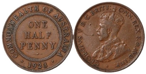 1923 George V Half Penny — photo from the most recent tracked eBay sale