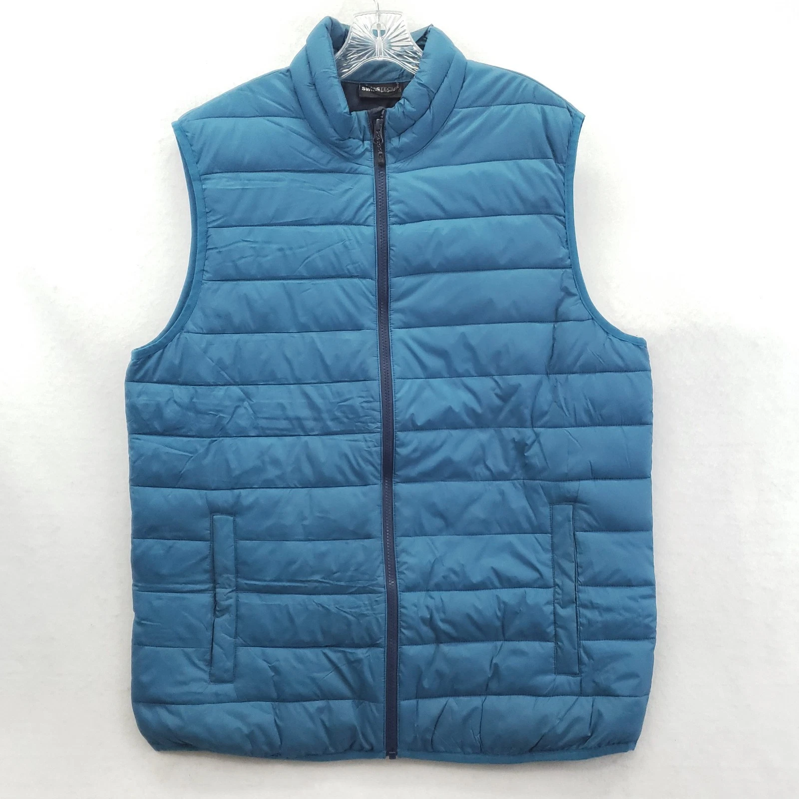 Swisstech Vest Mens Large Blue Quilted Puffer Full Zip Insulated Lightweight