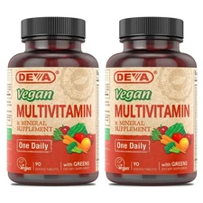 Vegan Multivitamin & Mineral Supplement with Iron, Spirulina, Ashwagandha - 180