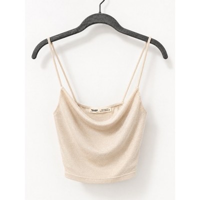 Pull & Bear White Cowl Neck Crop Top Womens XS Y2K Minimalist Cami