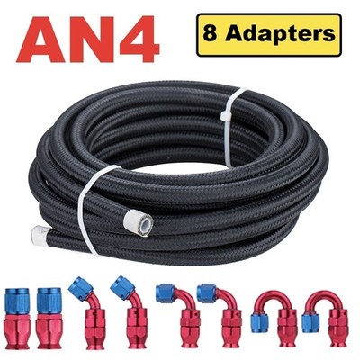 Fuel Line Hose Fitting Kit 3M AN4 Stainless Braided Hose w/ 8 Red Swivel Ends