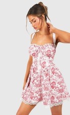 Boohoo Woman’s Porcelain Strappy Milkmaid Mini Dress Sz L *NEW w Tag*