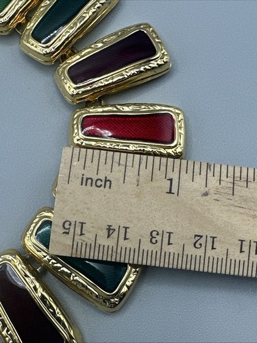 Vintage Emaille Gold Knebel Halskette rot grün weinrot 80er Jahre #912 - Bild 7 von 7