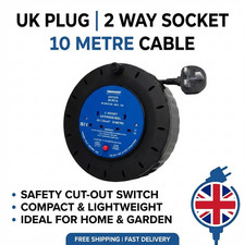 DAEWOO 2 gang 10M Extension 99 CABLE EXTENSION LEAD CORD UK PLUG REEL SOCKET