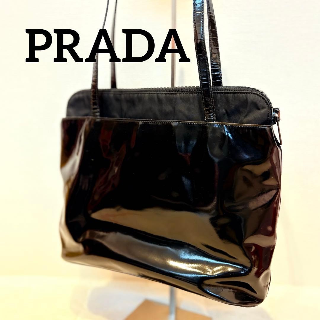 PRADA Enamel Shoulder Bag Large Capacity Vintage From Japan Prada