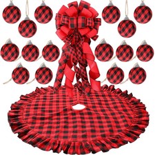 Buffalo Plaid Christmas Tree Decorations Set - 16 Pieces Ornaments, Topper, S...