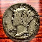 1931 Mercury Dime 90% U.S. Silver Coin 10c KM# 140 Lot C12-38