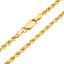 10K Yellow Gold 3mm Diamond Cut Rope Chain Link Necklace Mens Womens 18"