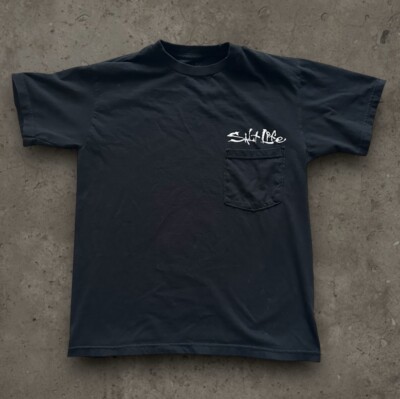 Salt Life Shirt Men s SML Short Sleeve Pirate Skull Fishing Pocket Black