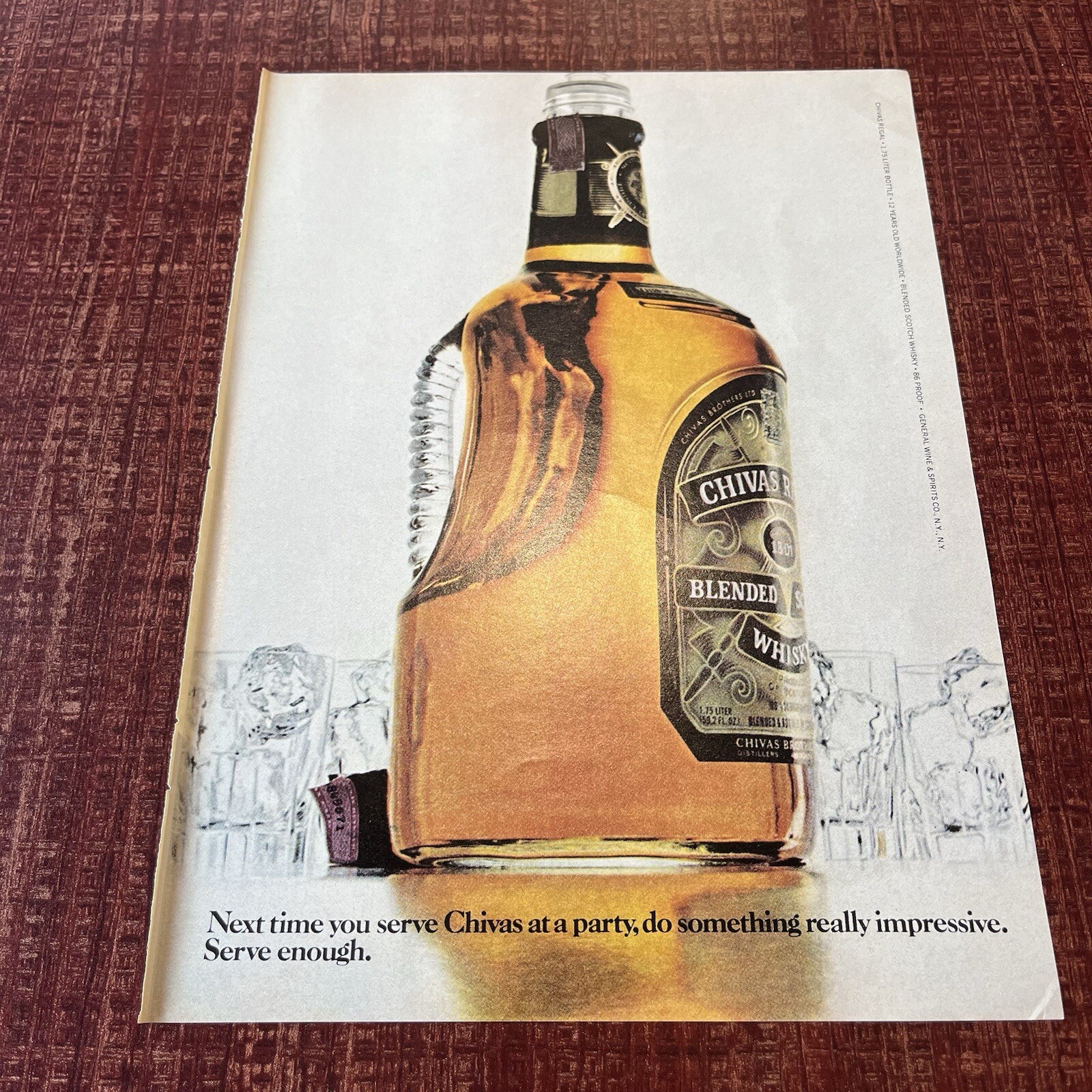 1977 Chivas Regal Scotch Whisky Print Ad Original Vintage Serve Enough 1.75 L