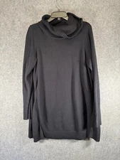 H by Halston Tunic Sweater Women 1X Black Knit Turtleneck Chunky Long Sleeve