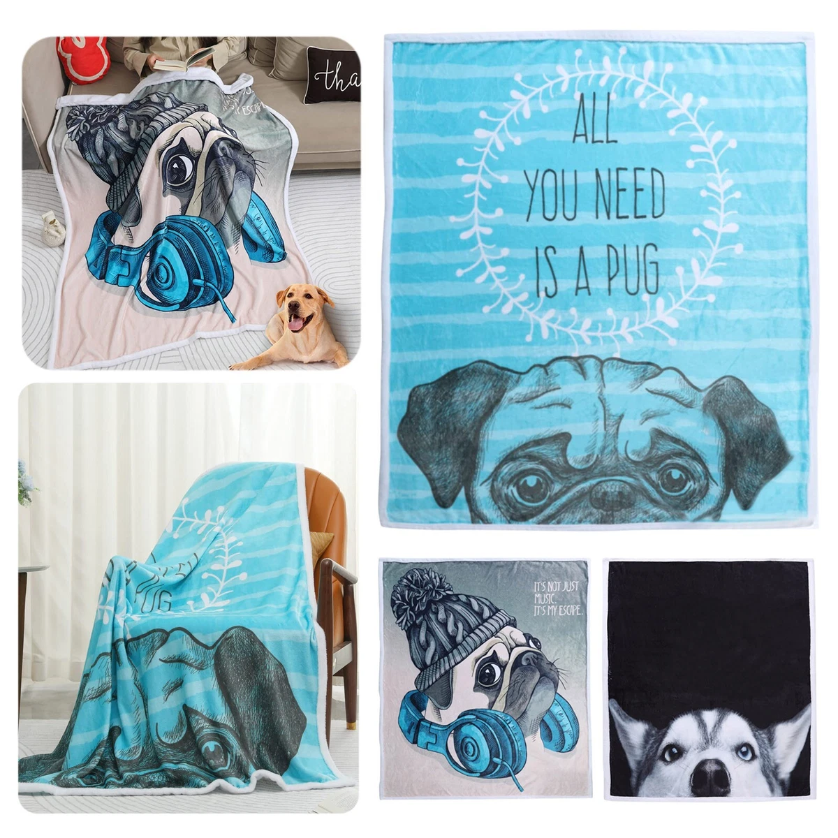 Dog Print Blanket Warm Cozy Flannel Dog Throw Blanket Fleece