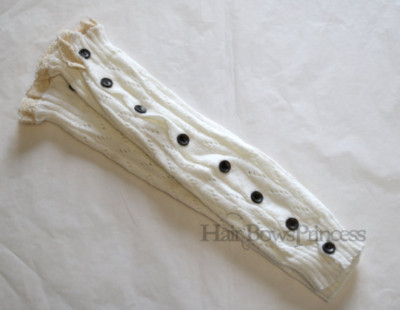 LEG WARMERS Crochet Lace Trim Button Down Knit Boot Socks Knee High ivory