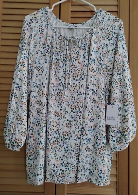 Women's Croft & Barrow Blouse Shirt Top Long Sleeves  Size XXL Floral Multicolor
