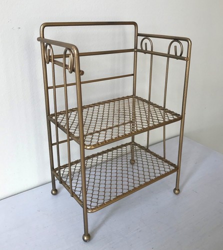 Vintage Bauernhaus Gold Metall Tischplatte Gitter Regal 2 Ebenen 5,25 x 3,5 x 8,25" - Bild 10 von 17