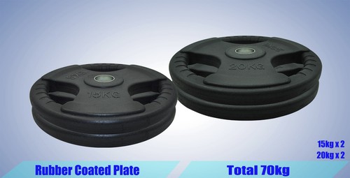 Total 76kg - 120cm Olympic Curl Barbell Weight Set - Rubber Coated Weight Plate - Picture 3 of 6