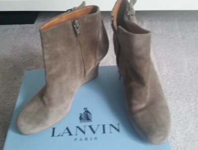 Gorgeous Lanvin Tan Leather Wedge Ankle Boots Size 39 1/2 US 9