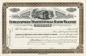 19__ Indianapolis & Martinsville Rapid Transit Stock Certificate