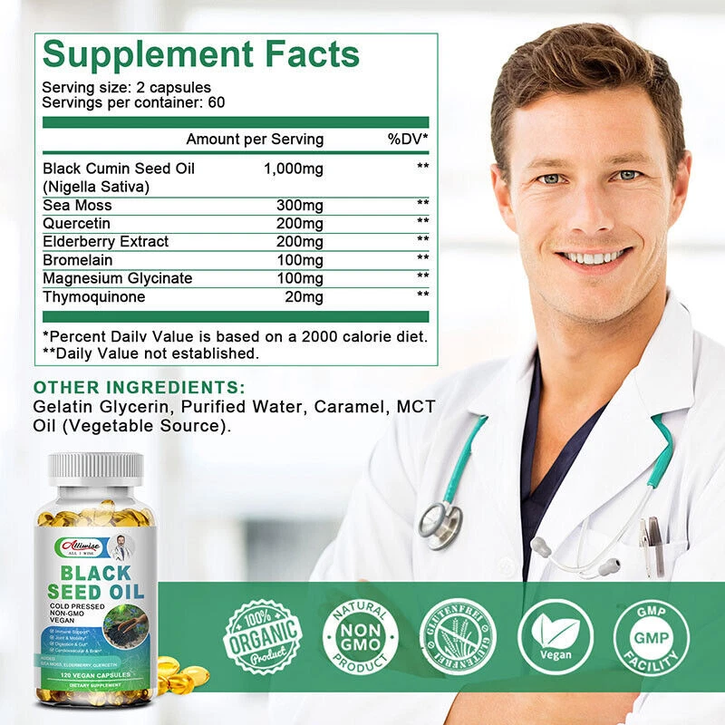 Cápsulas de aceite de semilla negra de 1000 mg | Apoya la salud articular y digestiva 120 cápsulas blandas Foto 2 de 4