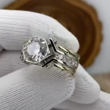 4CT Round Cut Simulated Diamond Women's Fancy Engagement Ring14K 2-ToneGold Over