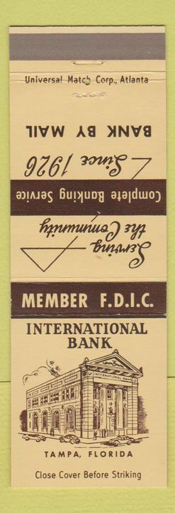 Matchbook Cover - International Bank Tampa FL