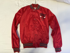 Vintage Rare Chicago Bulls Kids Jacket Chalkline Silk Red Size 18-20