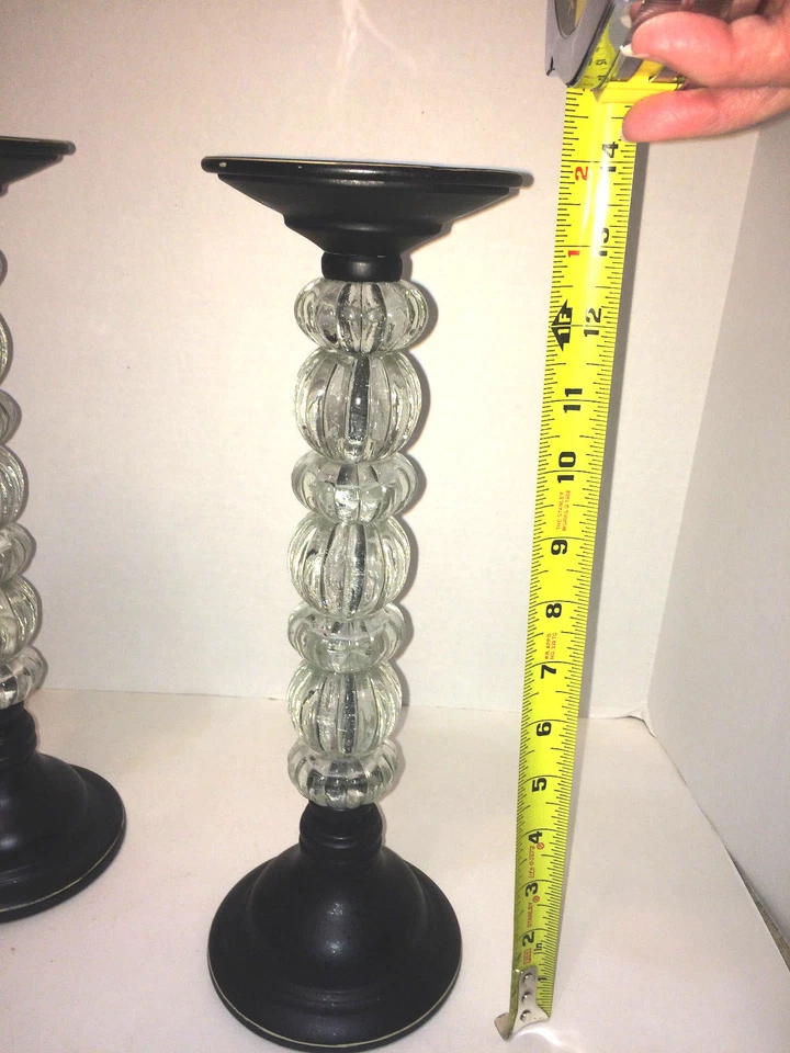 2 LRG 装饰支柱烛台黑色带透明亚克力球设计 — 第 2/4 张图片