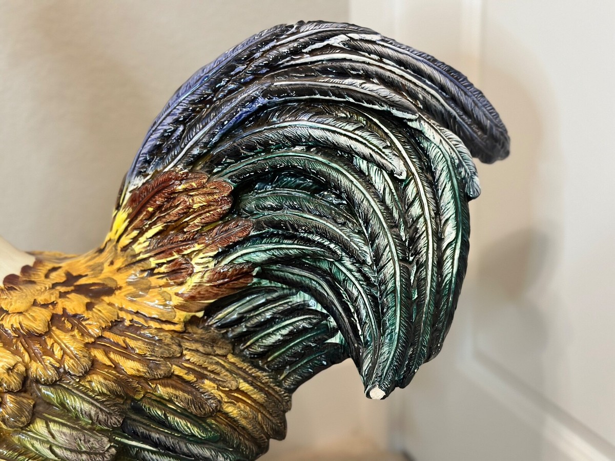 Italian Hand Painted Rooster Sculpture Large Intrada Large Vintage