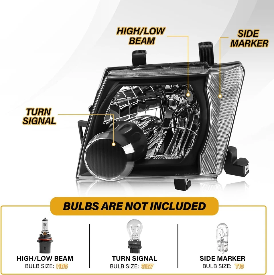 For 2005-2015 Nissan Xterra Black Headlights Headlamps Replacement Left+Right - Image 2 of 4