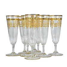 Antike Josephinenhütte, 8 x Sektflöten, kunstvoll vergoldet