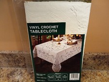 Vinyl Crochet Tablecloth Light Beige 64 x90" Oblong Deluxe 100 Vinyl Wipe Clean