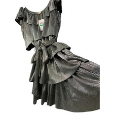 Michael Kors Size Large Silver Tiered Dress NWT Off Shoulder 6597 Metalic Mini