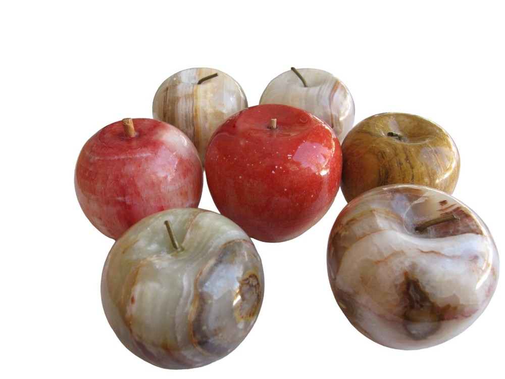 Vintage 90s Stone Fruit 7 Pieces Agate Onyx Apples - Thumbnail 2
