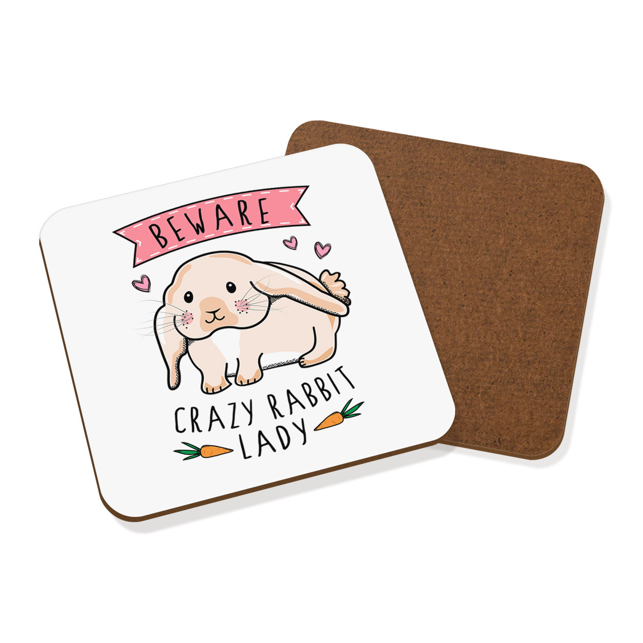 Beware Crazy Rabbit Lady Coaster Drinks Mat - Funny