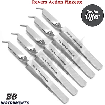 5-Piece Dental Orthodontic Bracket Holder Set - Serrated Bonding Tweezers & Instruments