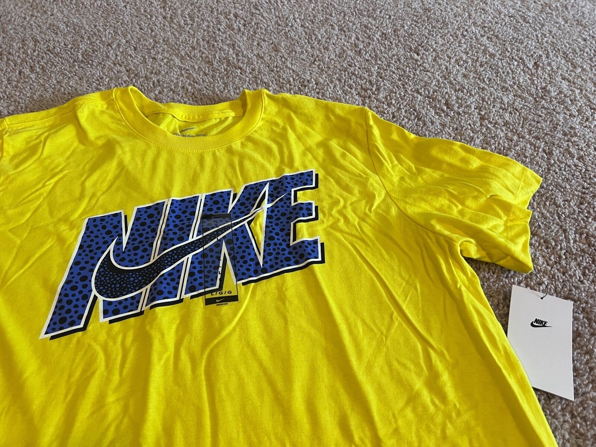 Nike Air yellow blue polka dot retro swoosh Cheetah Leopard print t shirt NY 8 M | eBay