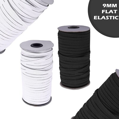 1-150m Flach Gummikordel Schwarz Weiß 9mm Nähen Stretchband Gesichtsmaske Kleidung