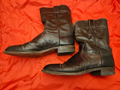 Justin Men's 9B Cowboy Western Boots 3114 Brown Round Toe Exotic Lizard ROUGH