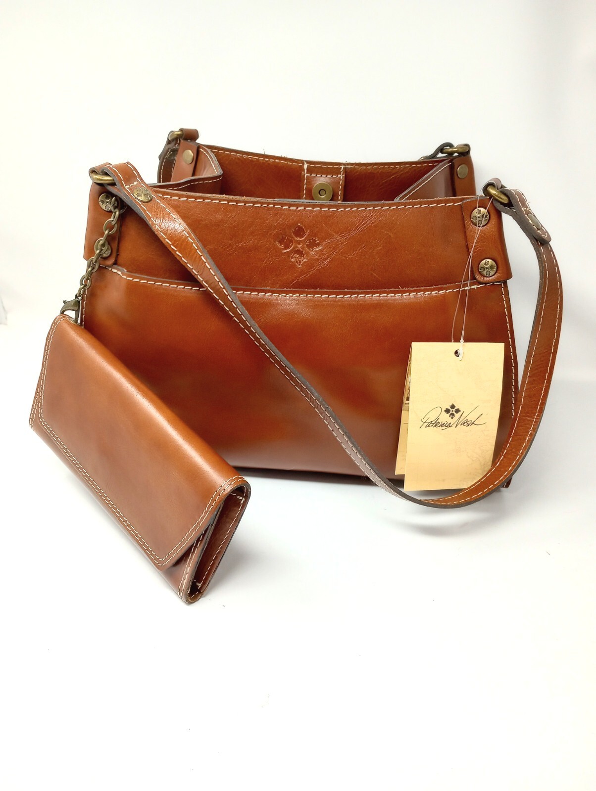 Patricia Nash Heritage Segovia Leather Tote with Matching Clutch Wallet in Brown  